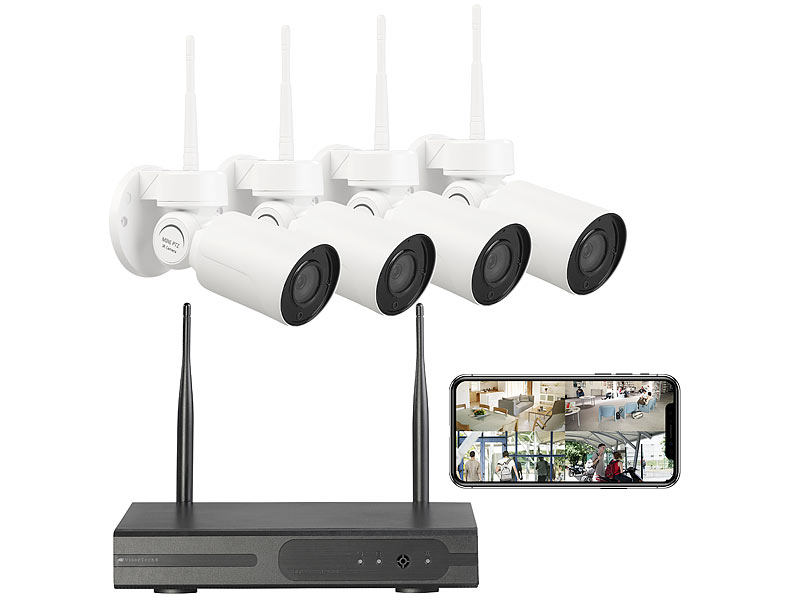 ; Netzwerk-Überwachungssysteme mit Rekorder, Kamera, Personenerkennung und App 
