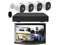 VisorTech Überwachungssystem mit HDD-Rekorder & 4 IP-Kameras, Super HD, PoE, App; Kamera-Attrappen Kamera-Attrappen 