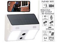 VisorTech Kabellose WLAN-IP-Kamera mit Flutlicht, Full HD, Solarpanel, App, weiß; Akkubetriebene IP-Full-HD-Überwachungskameras mit Apps 