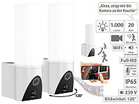 VisorTech 2er Pack LED-Außenwandleuchte & WLAN-Full-HD-Kamera, App,; Akkubetriebene IP-Full-HD-Überwachungskameras mit Apps 