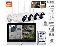 VisorTech Funk-Überwachungssystem mit Display-HDD-Rekorder (1 TB), 4 IP-Kameras; IP-Funk-Überwachungssysteme 