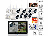 VisorTech Funk-Überwachungssystem mit Display, HDD-Rekorder, 8 IP-Kameras, 1 TB; IP-Funk-Überwachungssysteme 