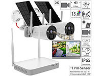 VisorTech 2K-Festplatten-Überwachungsrekorder + 2 Solar-Akku-Kameras, HDMI, App; IP-Funk-Überwachungssysteme 
