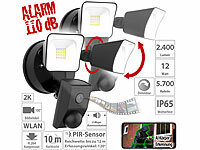 VisorTech 2er-Set 2K-Kamera, 2 LED-Strahler, 2.400lm, Sirene, WLAN, App; GSM-Funk-Alarmanlagen 